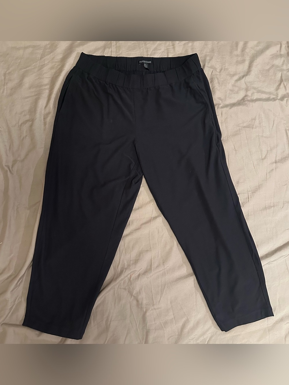 Eileen Fisher Women’s Gray Stretch Cropped Wide Pants Petite Large PL Viscose